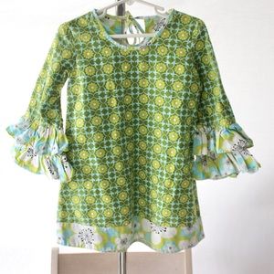SmockaDot Kids Size 4T Green Retro Print Dress